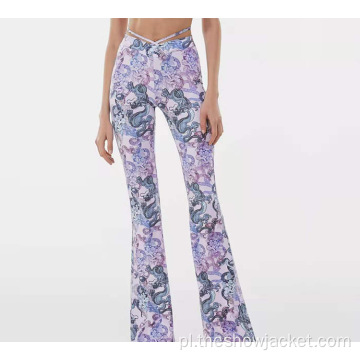 Snake Print Women Flares Bell-Dailed Seksowne spodnie